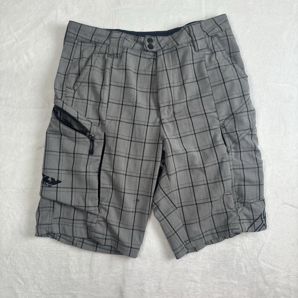 Y2K Fly‎ Racing Preimum Grey Plaid Shorts Chino Style Men's Size 34" Waist